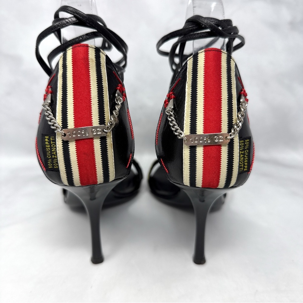 Giuseppe Zanotti Vicini Vintage Y2K Care Tag Leather Ankle Tie Sandal Heels 8 - Picture 10 of 16